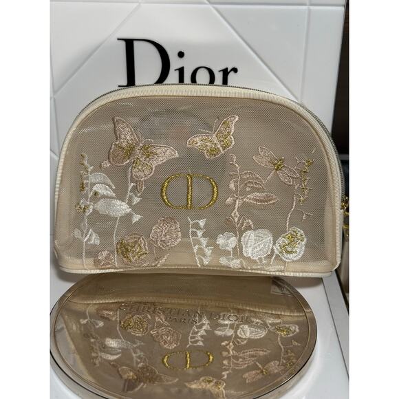 Dior 2025 Embroidered Beige Mesh Makeup Bag/Pouch - NEW no box - Picture 1 of 4
